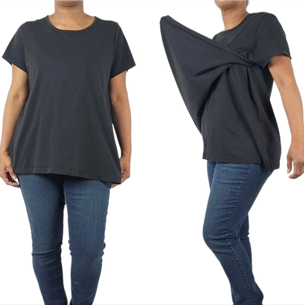 Hatch Women's Black Luxe Nursing Crewneck T Shirt Size 0 XS Pima Cotton